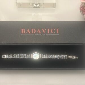 Badavici Silver Tone Genuine Blue Topaz Watch